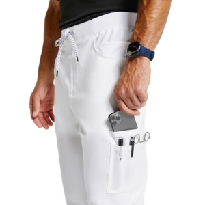 Jaanuu Men’s Mesh-Pocket Jogger Scrub Pant in White Size 1XL